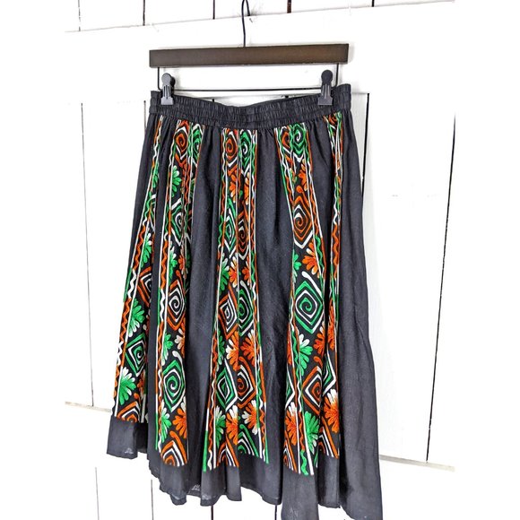 90s vintage tribal Aztec print  cotton circle skirt - Picture 3 of 4